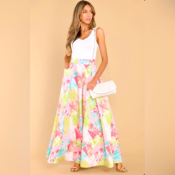 Red Dress Boutique Wide Leg Pants Tropical Print Pastel Colors sz L New NWT - Picture 2 of 14